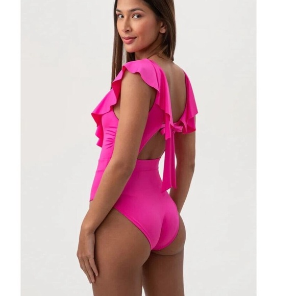 Trina Turk Monaco Ruffle One Peice Swimsuit Rose Pink - Picture 1 of 10